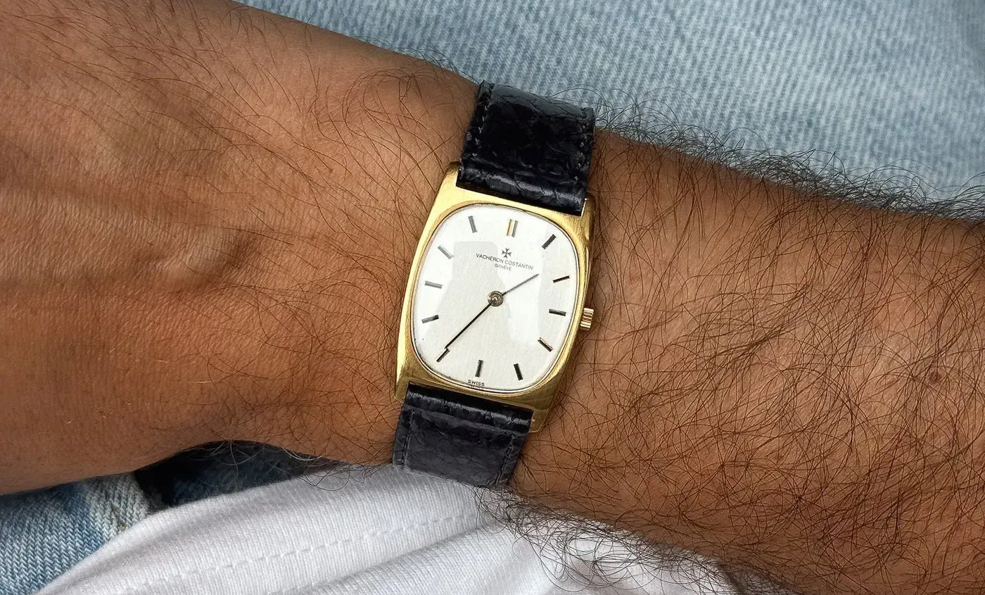 Vacheron Constantin Tonneau 7813 on wrist with black strap